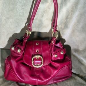B. Makowsky Cherry Red Shoulder Bag with Gold Hardware